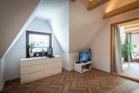 Televízia a/alebo spoločenská miestnosť v ubytovaní Apartamenty zaSzczyty