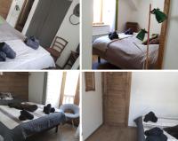 a group of four pictures of a room with two beds at Appartement de 4 chambres avec jardin clos et wifi a Le Monetier les Bains in Le Monêtier-les-Bains