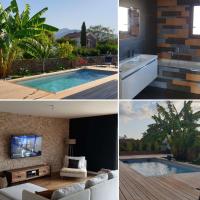 a collage of pictures of a house with a swimming pool at Villa T4 avec piscine in Lucciana