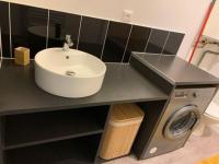a bathroom with a sink and a washing machine at Belle Isle in Châteauroux
