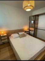 Łóżko lub łóżka w pokoju w obiekcie Logement charmant au coeur de la station