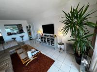 a living room with a couch and a potted plant at Une terrasse sur Monaco logement 2 chambre in Beausoleil