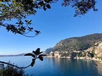 a view of a large body of water with mountains at Une terrasse sur Monaco logement 2 chambre in Beausoleil