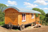 a wooden train car with a tin roof at roulotte impériale perchée- in Sembadel