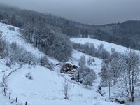 a house on a hill covered in snow at Ferme De La Prairie D Hergauchamps mit Sauna und Whirlpool in Sainte-Marie-aux-Mines