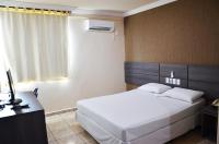 Un dormitorio con una cama, un escritorio y un televisor. en Inácio Palace Hotel, en Rio Branco