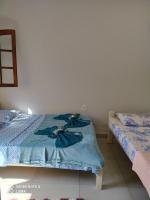 a bedroom with two beds with blue sheets at Pousada Exuberante in Abraão