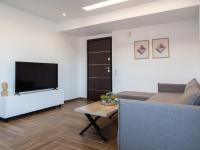 a living room with a flat screen tv and a couch at Apartment Santa Marina 4 in Asgourou