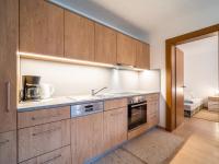 a kitchen with wooden cabinets and a sink at Apartment Claudia in Vandans