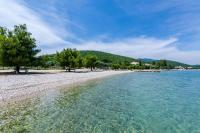 a beach with trees and water and a mountain at Family Room Drace 4550a in Drače