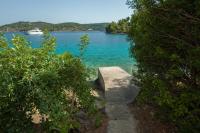 a path leading to a lake with a boat in the water at Seaside holiday house Cove Gabrica, Korcula - 17195 in Vela Luka