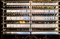 a wall of wine bottles in a wine cellar at Fleur de Loire in Blois