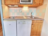 a small kitchen with a sink and a white dishwasher at Appartement La Tania, 2 pièces, 4 personnes - FR-1-182A-26 in Courchevel