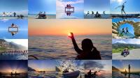a collage of photos of people riding motorcycles on the water at Lantian Baiyun in Hualien City