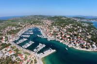 an aerial view of a harbor with boats in the water at Apartment Jezera 5057b in Jezera