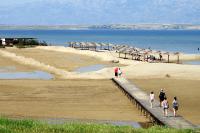 a group of people walking down a boardwalk on a beach at Studio Nin 5666b in Nin