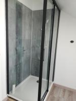 a shower with a glass door in a bathroom at La Ruelle : chambres d&#39;hôtes in Saumur