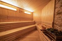 an empty sauna with wooden benches at Superior, classy residence,7&#47;24 Security,2 bedroom ( Benesta 205 ) in Istanbul