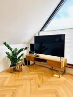 TV a/nebo společenská místnost v ubytování Dünenhaus Ferienwohnung De Düün Fiev