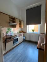 a kitchen with a sink and a stove top oven at Hotel &amp; Restaurant ,,Zur Alten Oder&quot; in Frankfurt-Oder in Frankfurt Oder