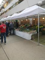 a group of people standing around a farmers market at Résidence arc en ciel, proche de la plage accés direct ,internet et parking privatif gratuit in La Grande Motte