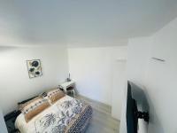 a bedroom with a bed and a tv in it at Appartement Charmant Cocon Plus in Croix