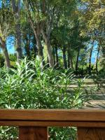 a wooden fence with a bush in a park at Mobile home De Luxe St Cyprien in Saint-Cyprien