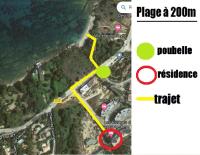 a map of a road with a yellow line at Les Rivages de Stagnola Appartement T3 vue mer et montagne plage 200m climatisé in Pietrosella