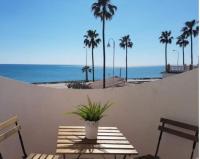 a potted plant sitting on a table near the beach at Casa Las Toro Playa in Chilches