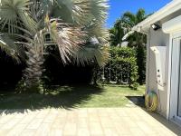 a palm tree in a yard next to a house at Villa Anse Vinaigri - Plage à pieds in Le Gosier