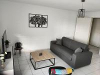 a living room with a couch and a table at Spacieux et joli appartement de 2 à 4 personnes • Parking • Wifi in Fenouillet