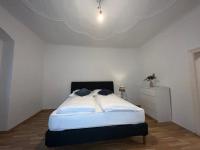 a bedroom with a bed in a room with a ceiling at Hagmann&#39;s Altstadt Appartement in Krems an der Donau