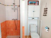 a bathroom with a toilet and a shower at Holiday home with sea views, Plounéour-Brignogan-Plages in Plounéour-Trez
