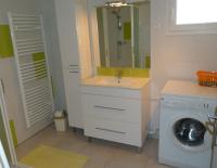 a bathroom with a sink and a washing machine at Les Gites De Colliers in Muides-sur-Loire