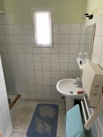 a small bathroom with a sink and a toilet at Gîte ylangylang in Saint-Paul-le-Jeune