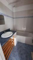 a bathroom with a sink and a bath tub at La Cabane aux Acacias~vacances nature et au calme in Mézos