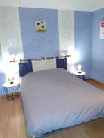 a bedroom with a large bed with blue walls at gite chez Maise in Le Val-dʼAjol