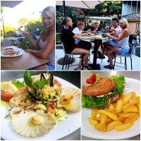 a collage of pictures of food and people at a restaurant at Bungalow comfort 100 m from the Beach in Premantura