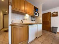 a kitchen with wooden cabinets and a white dishwasher at Appartement Praz-sur-Arly, 3 pièces, 6 personnes - FR-1-603-16 in Praz-sur-Arly
