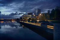 - Vistas al río por la noche y a la ciudad en U&amp;Me; BW Signature Collection, en Umeå