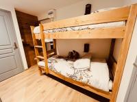 a bedroom with two bunk beds in a room at Appart au centre de la station, entièrement rénové, , parking privé et wifi gratuit in Les Deux Alpes