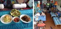 two pictures of children in a play room with plates of food at Yoga House in McLeod Ganj