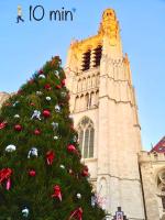 a christmas tree in front of a building with a clock tower at La marbrière, Parking gratuit, proche centre ville in Sens
