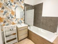 a bathroom with a tub and a sink and a mirror at Joli appartement hyper-centre in Alençon