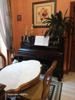 a chair and a piano in a room with a plant at Chambre Bounty cuisine privée, salle d&#39;eau, terrasse, garage in Olliergues