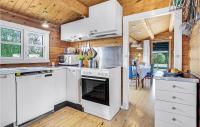 a kitchen with white appliances and a wooden ceiling at 2 Bedroom Lovely Home In Jgerspris in Hornsved