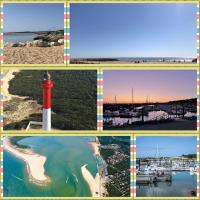 a collage of photos of a lighthouse at M&amp;R location in Les Mathes