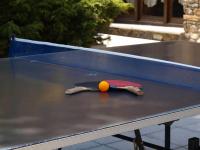 einen Tischtennisschläger und einen Ball auf einer Tischtennisplatte in der Unterkunft Hotel Guillem &amp; Spa in Encamp