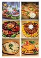 eine Collage aus vier Bildern verschiedener Arten von Lebensmitteln in der Unterkunft Pensiune Runcu Stone in Runcu