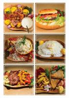 eine Gruppe von vier Bildern verschiedener Lebensmittel in der Unterkunft Pensiune Runcu Stone in Runcu